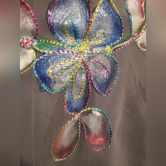 NWOT Stunning grey shawl with beaded tassels and gorgeous rainbow embroidery - Picture 3 of 4